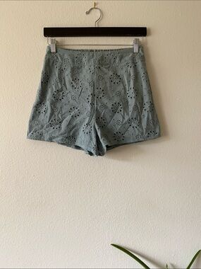 Final Touch High-Waist Eyelet Shorts in Sage Green
